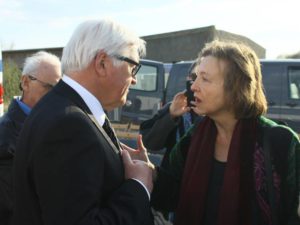 Activist Elsa Rassbach confronts German Foreign MInister Rassback about German support for US Drone Prrogram